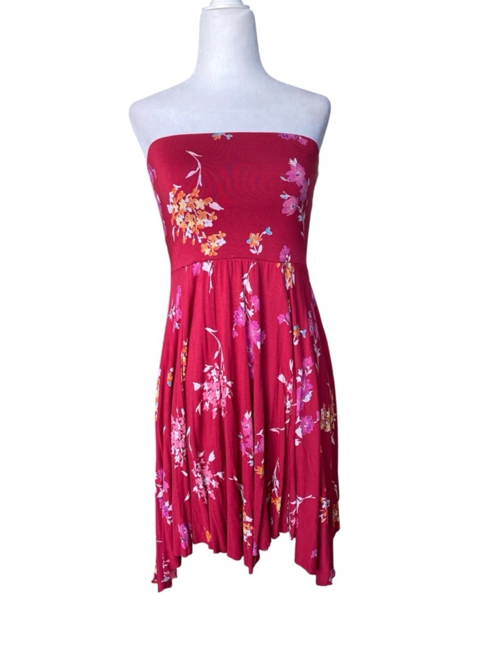 Express Strapless Floral Dress in Raspberry Pink